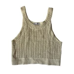 Zara Women's Cream Ivory Open Knit Crochet Sleeveless Crop Tank Top Size S